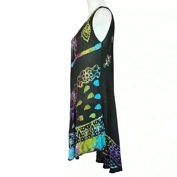 Boho Black Colorful Embroidered Semi Sheer Dress. Made in India. One Size. - Picture 5 of 12